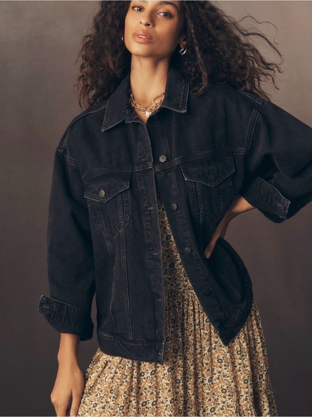 Pilcro Black Oversized Jean Jacket NWT Sz L Fall 2026